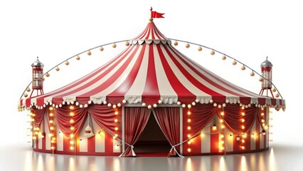 Majestic Red & White Circus Tent Landscape Photography - Night Lights, Fairground, Big Top
