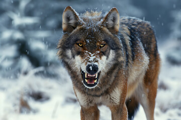 Fototapeta premium Untamed Wilderness: The Majestic Beauty and Raw Power of a Winter Wolf