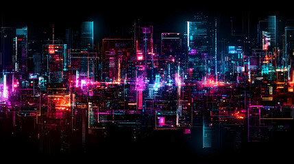 Fototapeta premium Vibrant Colorful Night Cityscape Digital Art