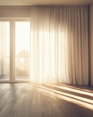 Fototapeta premium Sunlit room with sheer curtains
