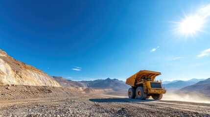 Yellow dump truck on construction site