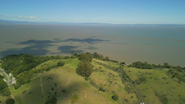 Aerial View, San Rafael, Green Rolling Hills, San Pablo Bay