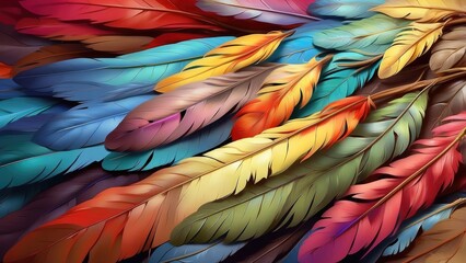 Obraz premium A vibrant arrangement of feathers in shades of red,
