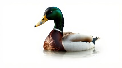 Obraz premium Colorful mallard duck swimming calmly on a serene body of water during the early morning