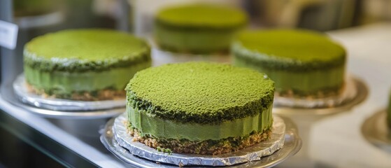Matcha Green Tea Cakes with Crumble Base on Display 