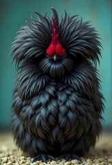 Close-Up of a Silkie Chicken with Fluffy Crest Feathers – Exotic Farm Bird Portrait, bird, poultry, feathers, fluffy, exotic bird, farm animal, close-up, crest feathers, unique chicken, farm bird
