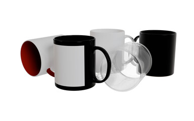 several mugs on a transparent background