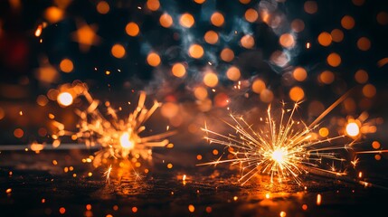 Obraz premium Celebrate the Fourth of July with the USA flag and sparklers illuminating the night sky in a festive display of patriotism and joy