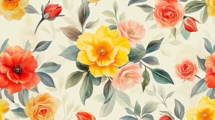 DesignCreativity Seamless Floral View Style Watercolor