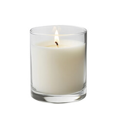 Clear glass candle holder with white scented candle for relaxing ambiance isolated on transparent background