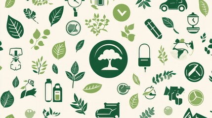 Sustainable living icons; eco-friendly pattern; global responsibility; background design; website banner
