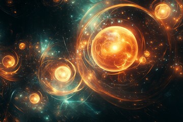 Obraz premium Abstract cosmic spheres glowing with radiant orange energy