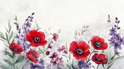 Moonlight Whimsical Floral Scene Watercolor Light Anemones
