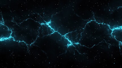 Abstract Cosmic Lightning: Teal Energy Streams Across Dark Nebula