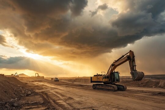 Excavator at Construction Site &ndash; Heavy Equipment for Earthmoving & Digging.