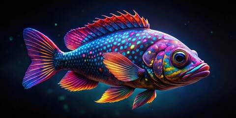 Fototapeta premium Realistic Fish, Vibrant Scales, Low Light Underwater Photography, Detailed Texture, Aquatic Life