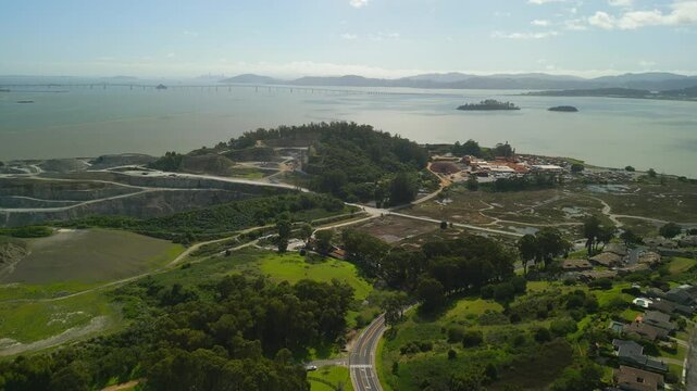 Aerial View, San Rafael, Green Rolling Hills, San Pablo Bay