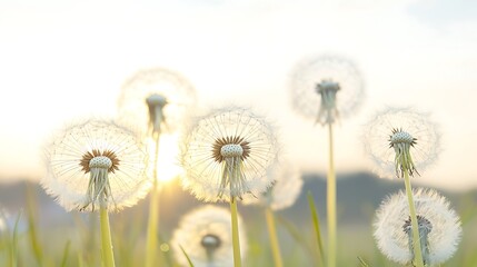 Sunset Dandelions Meadow Bloom.