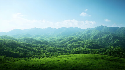 Fototapeta premium Panoramic View Of Lush Green Mountains And Forest