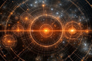 Futuristic visualization of quantum energy rings and cosmic particle interactions