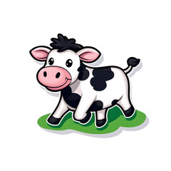 Playful farm cow vector illustration, isolated on white, sticker style