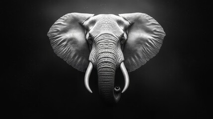Fototapeta premium Pixel Art Elephant Portrait Monochromatic Animal Head in Dark Background