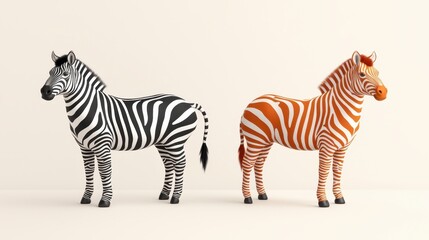 Obraz premium Pixel Art Zebras Black and White and Orange Stripes on Off White Background