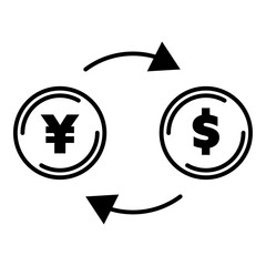 ドルと日本円の為替取引のモノクロアイコン