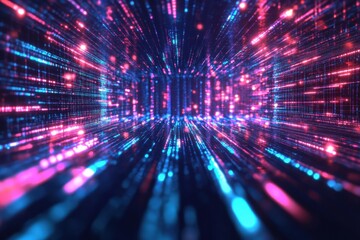 Experience the vibrant beauty of futuristic digital data streams in a holographic light display reflecting technological advancement