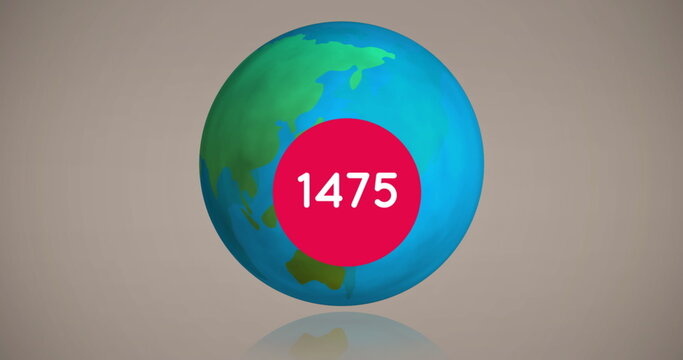 Digital image of a rotating globe with a chat bubble of a followers icon counting up - Powered by Adobe