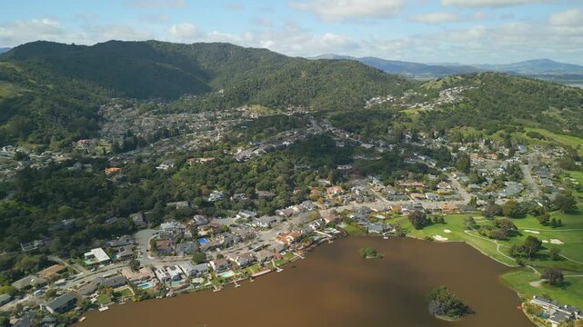 Aerial View, San Rafael, Green Rolling Hills, San Pablo Bay