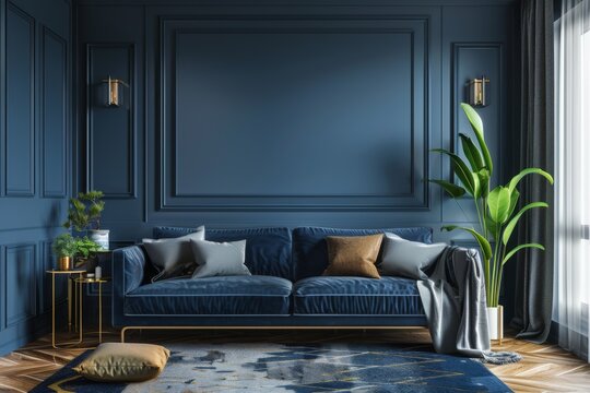Modern creative living room interior design backdrop ideas concept house beautiful background elevation of sofa with decorative photo paint frame full wall background