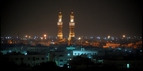 Illuminated Mosque at Night Cityscape