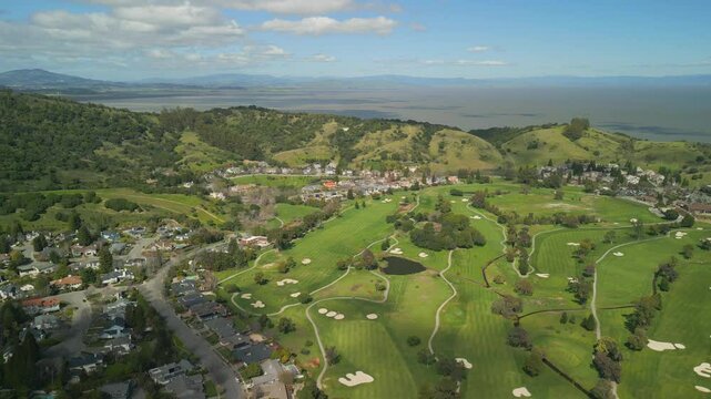 Aerial View, San Rafael, Green Rolling Hills, San Pablo Bay