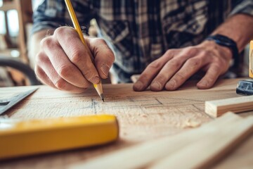 Hand Drawing Design on Wood with Pencil in Workshop Setting