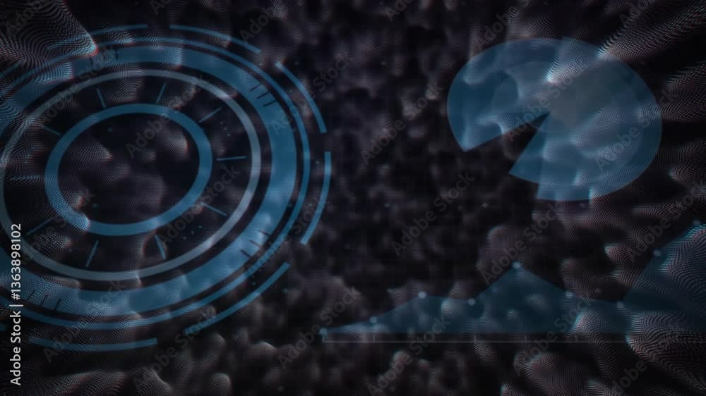 Poster animation of futuristic digital interface with geometric patterns on abstract background