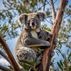 Obraz premium Koala Holding Its Baby High in a Tree.