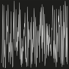 Abstract sound wave. White line on black. Audio signal shape. Bold graphic element.
