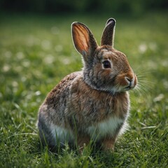  Rabbit Eating Grass Under a Clear Blue Sky