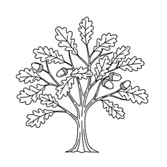 Majestic Oak Tree Line Art Vector - Black and White Nature Drawing