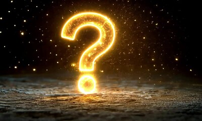 Burning question mark. A glowing question mark on a dark surface - Powered by Adobe
