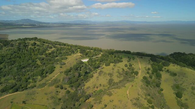Aerial View, San Rafael, Green Rolling Hills, San Pablo Bay