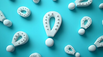 White Question Marks on Blue: Abstract Conceptual Layout Featuring Punctuation Symbols for Information, Queries and Curiosity.
