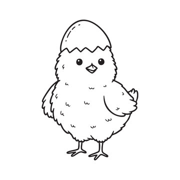 recommend clip art: Cute baby chick hatching from egg coloring page vector illustration line art