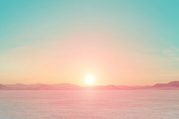 Pastel sunset over a flat, snow-covered desert landscape.
