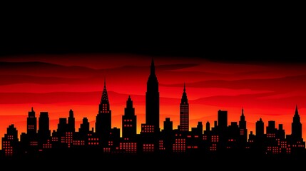 Obraz premium Fiery red sunset over a city skyline.