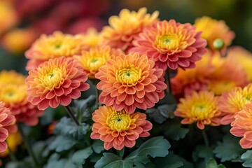 Close up view of beautiful orange and yellow blooming flowers