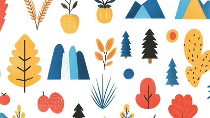 Autumn nature elements seamless pattern; design background