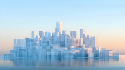 Obraz premium Abstract Futuristic Cityscape At Dawn With Geometric Structures