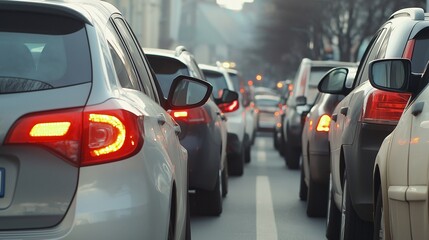 Naklejka premium City Traffic Jam Cars Stopped in Dense Urban Congestion
